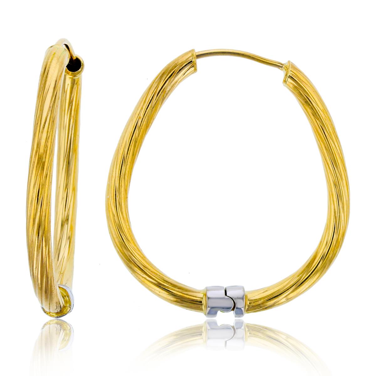 10K Two-Tone Gold Twist Textured  Hoop Earring