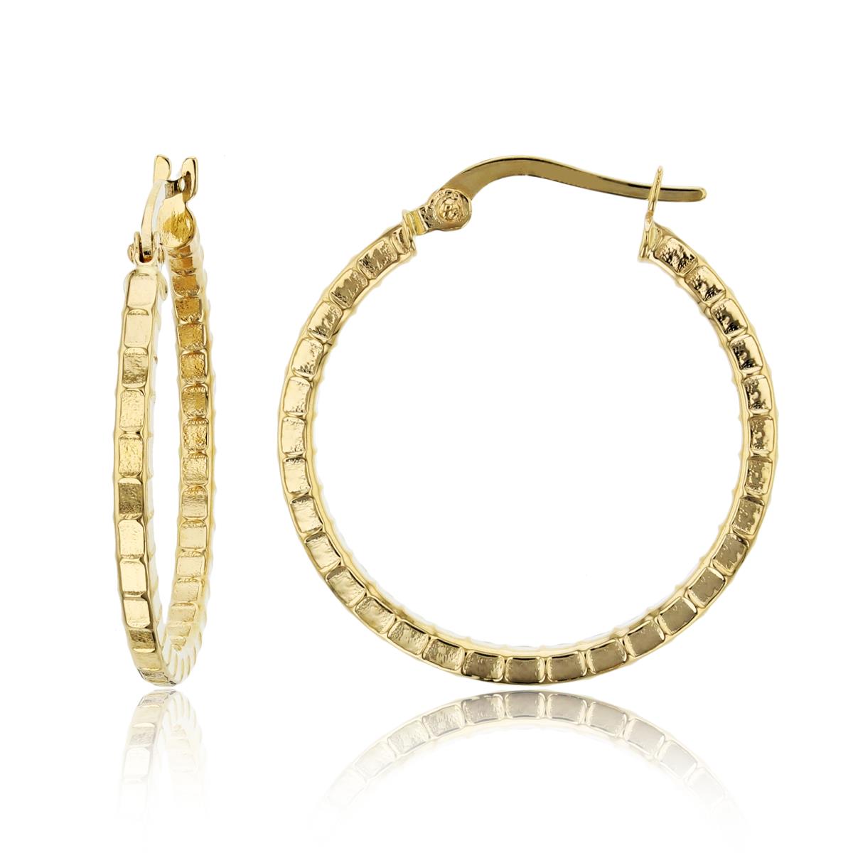 10K Yellow Gold Link-Textured Round Hoop Earring