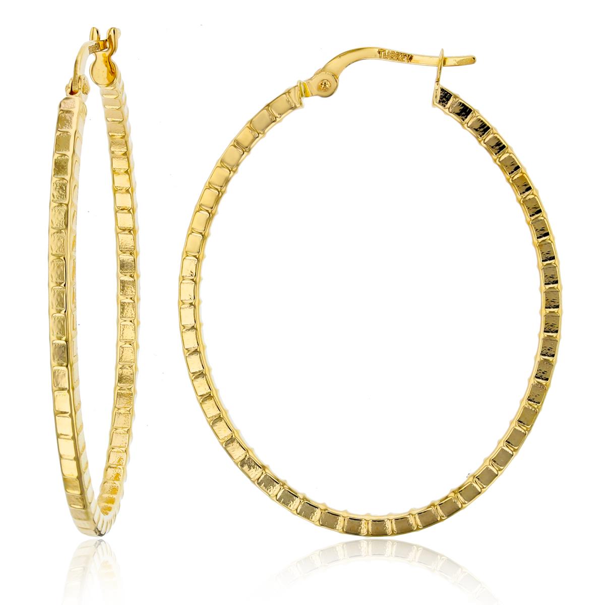 10K Yellow Gold Link-Textured Oval Hoop Earring