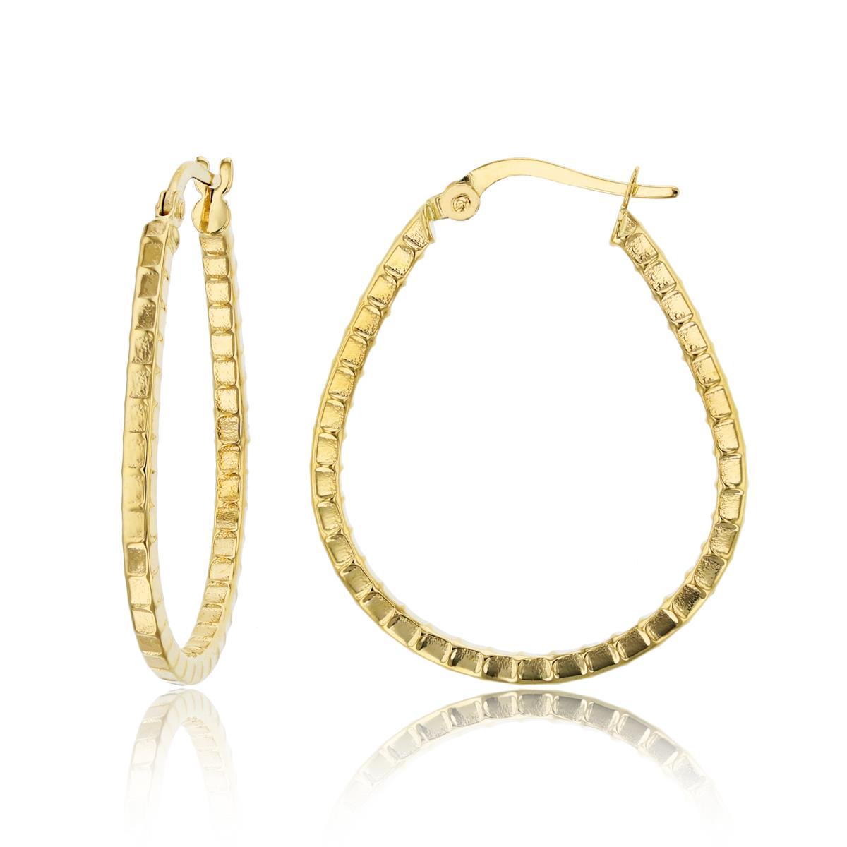 10K Yellow Gold Link-Textured Pear Shape Hoop Earring