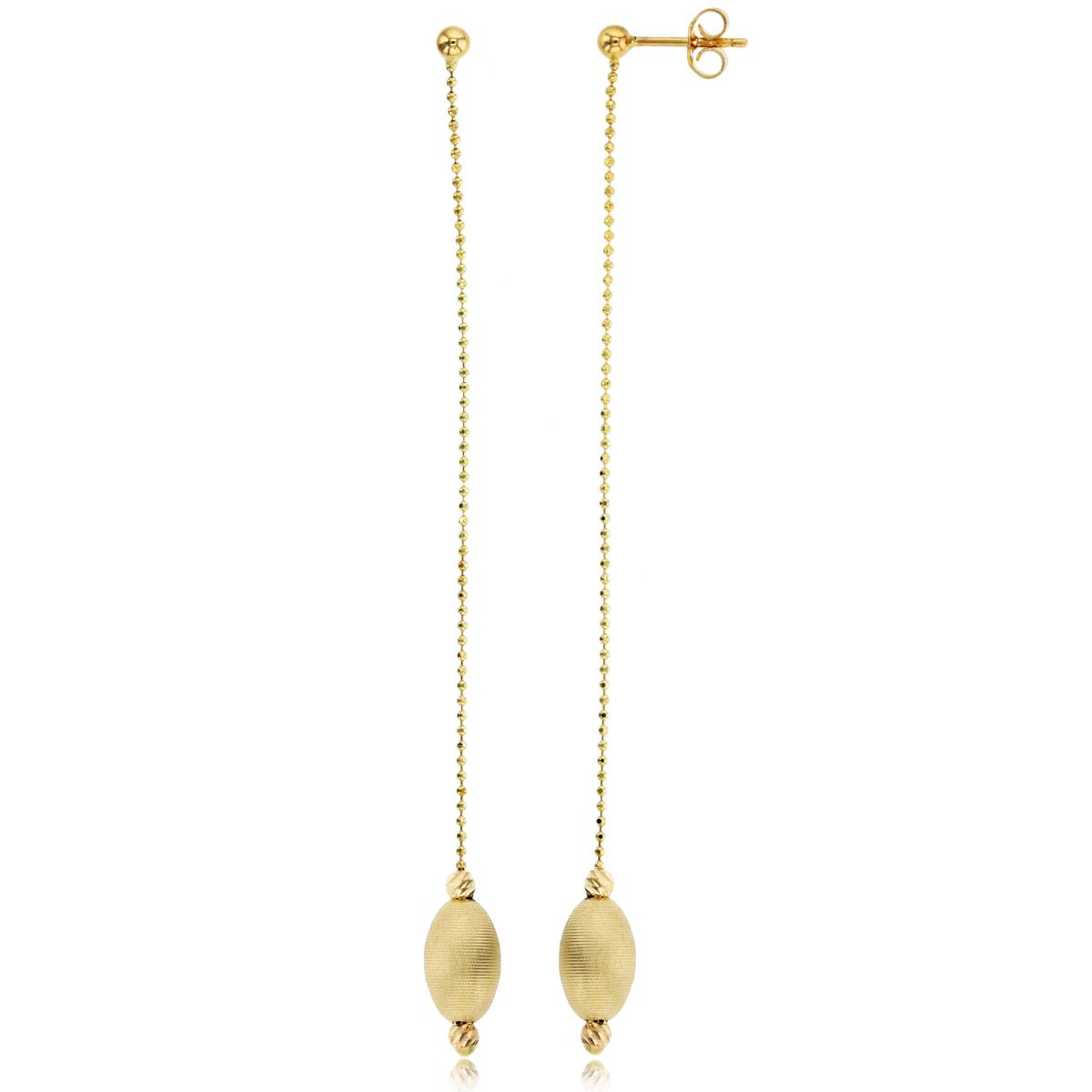 14K Yellow Gold Dangling 14X6mm Oval Satin Drop on Bead Chain Earring