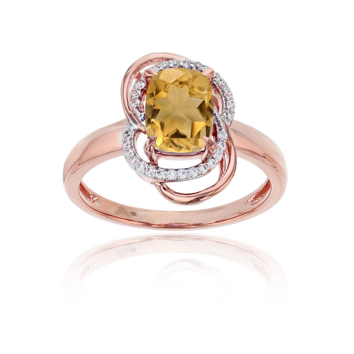 Sterling Silver Rose 0.09 CTTW Rnd Diamond & 8x6mm Cushion Citrine Knot Ring