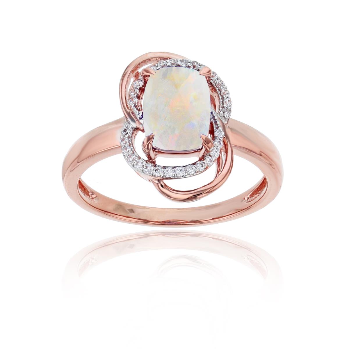 Sterling Silver Rose 0.09 CTTW Rnd Diamond & 8x6mm Cushion Created Opal Knot Ring