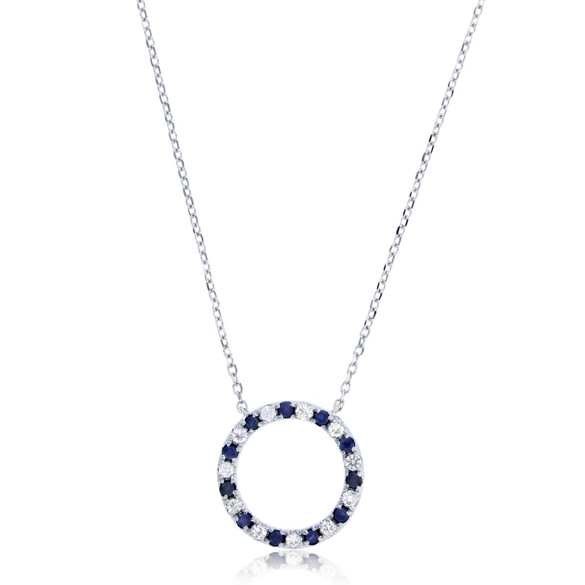 14K White Gold 1.5mm Rnd Blue & White Sapphire Open Circle Necklace