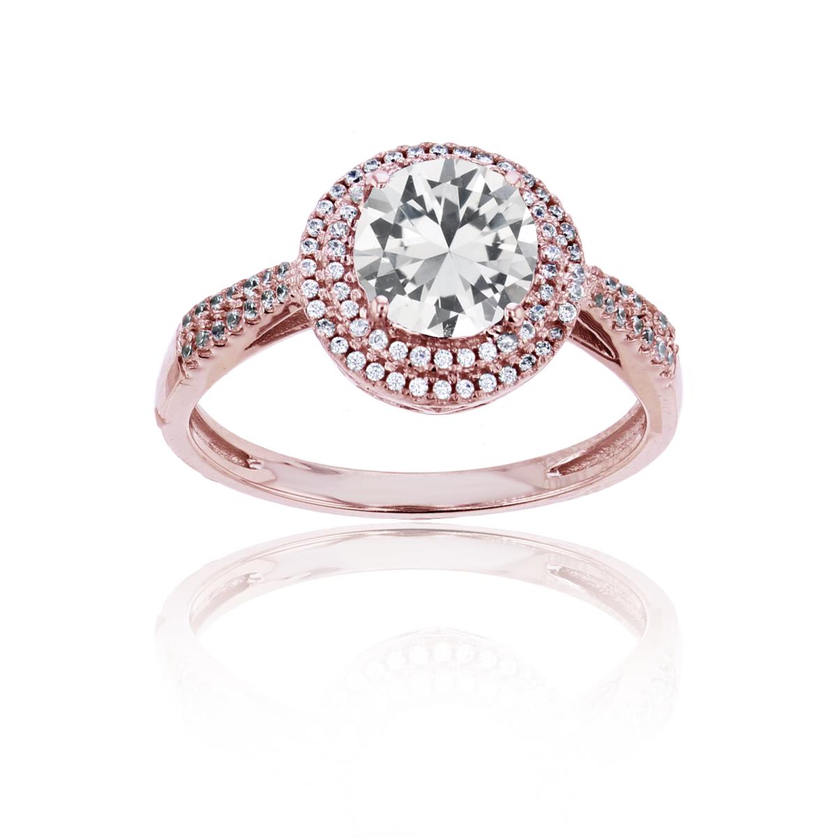 14K Rose Gold 0.15 CTTW Rnd Diamond & 7mm Rnd Created White Sapphire Double Halo Ring