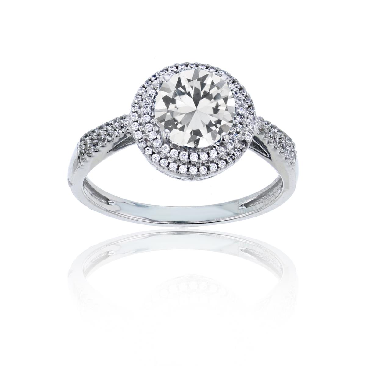 Sterling Silver Rhodium 0.15 CTTW Rnd Diamond & 7mm Rnd Created White Sapphire Double Halo Ring