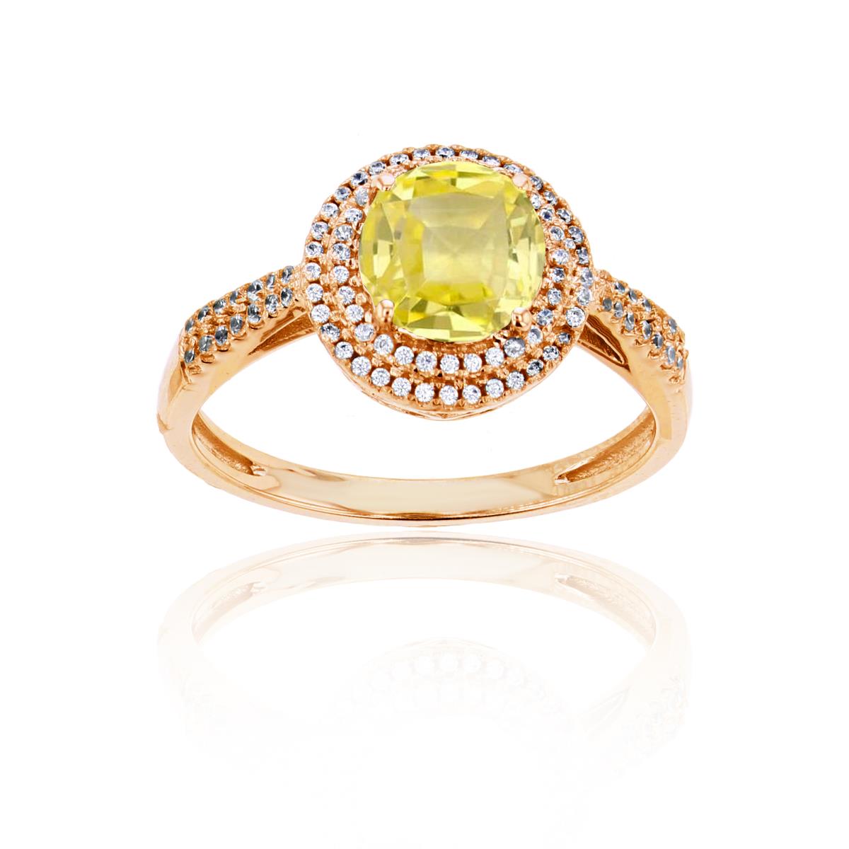 Sterling Silver Yellow 0.15 CTTW Rnd Diamond & 7mm Rnd Created Yellow Sapphire Double Halo Ring