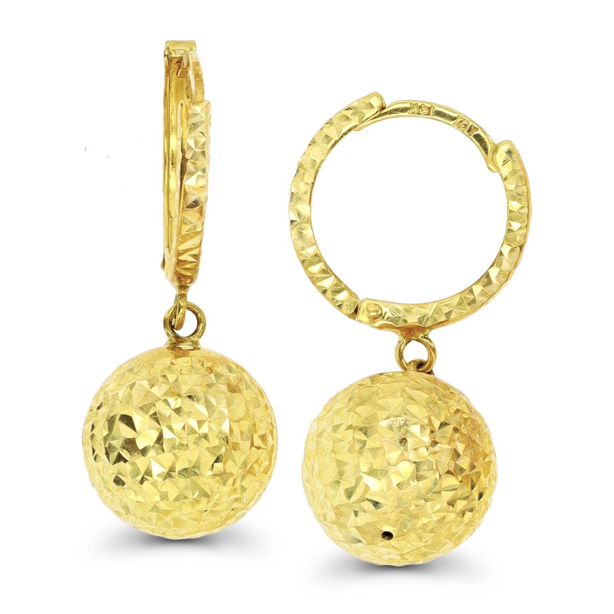 14K Yellow Gold Diamond Cut 10mm Ball Dangling Huggie Earring