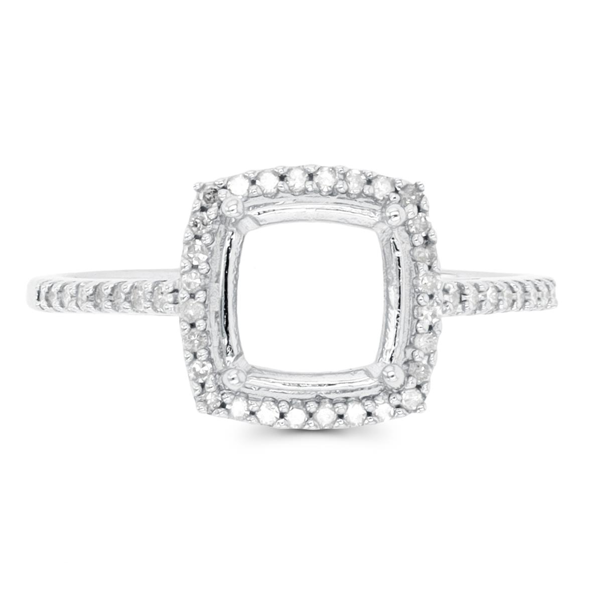 Sterling Silver Rhodium 0.18 CTTW Rnd Diamond Semi Mount Cushion Halo Ring