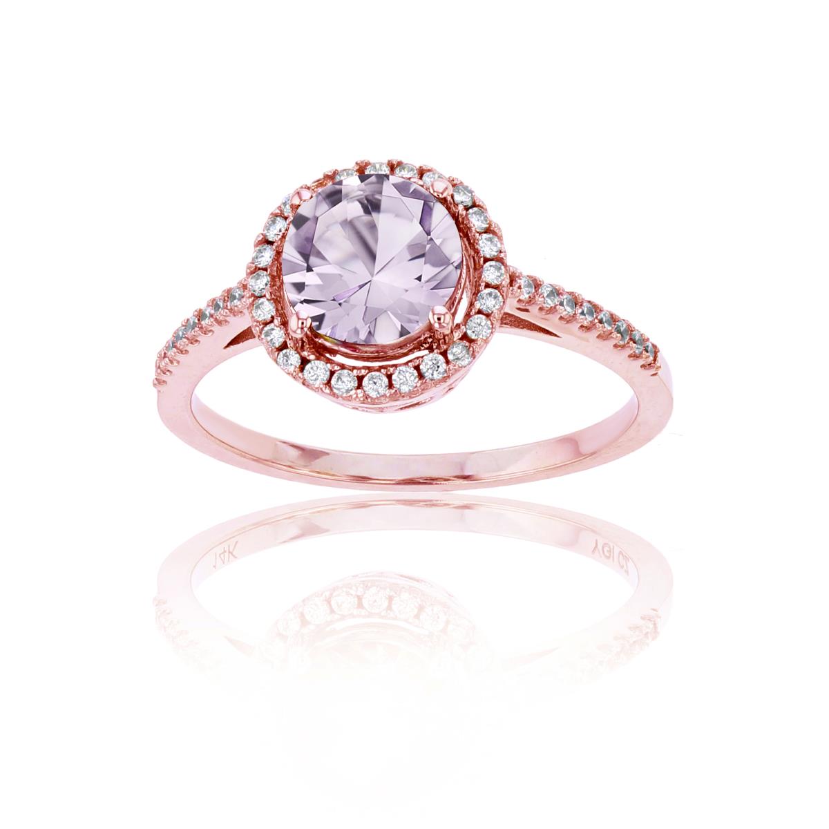 Sterling Silver Rose 0.20 CTTW Rnd Diamond & 7mm Rnd Rose De France Halo Ring