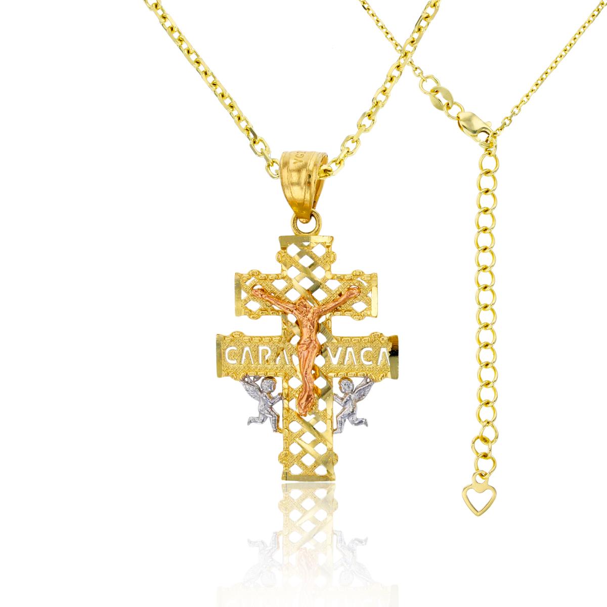 14K Tri-Color Gold Caravaca Cross 17"+2" Necklace