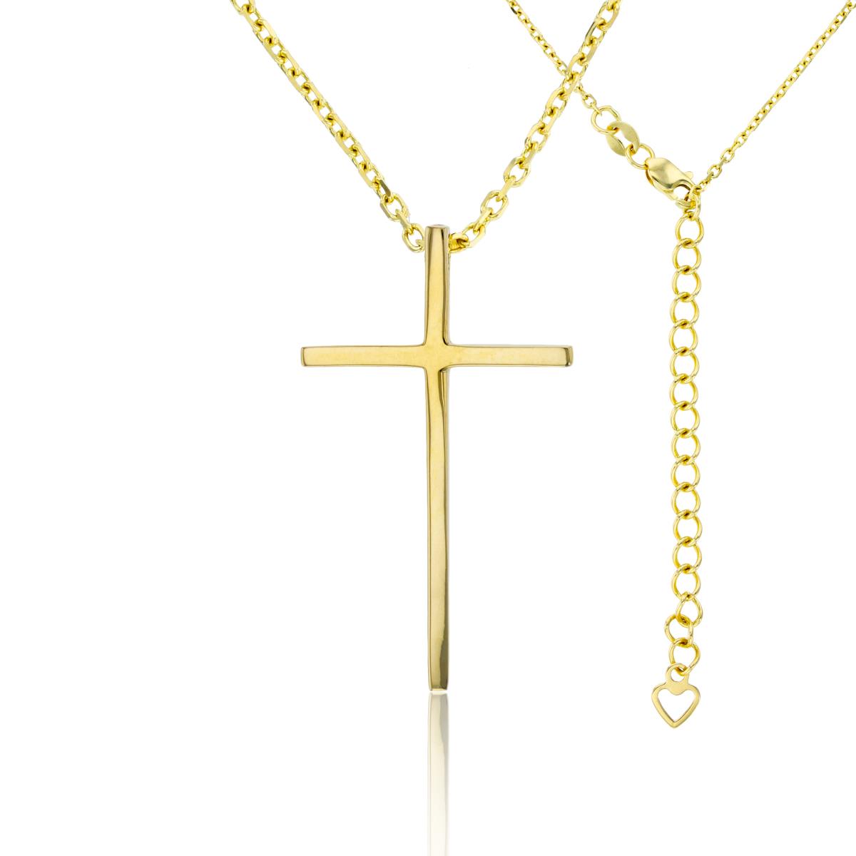 14K Yellow Gold 38x22MM Polished Cross 17"+2" Necklace
