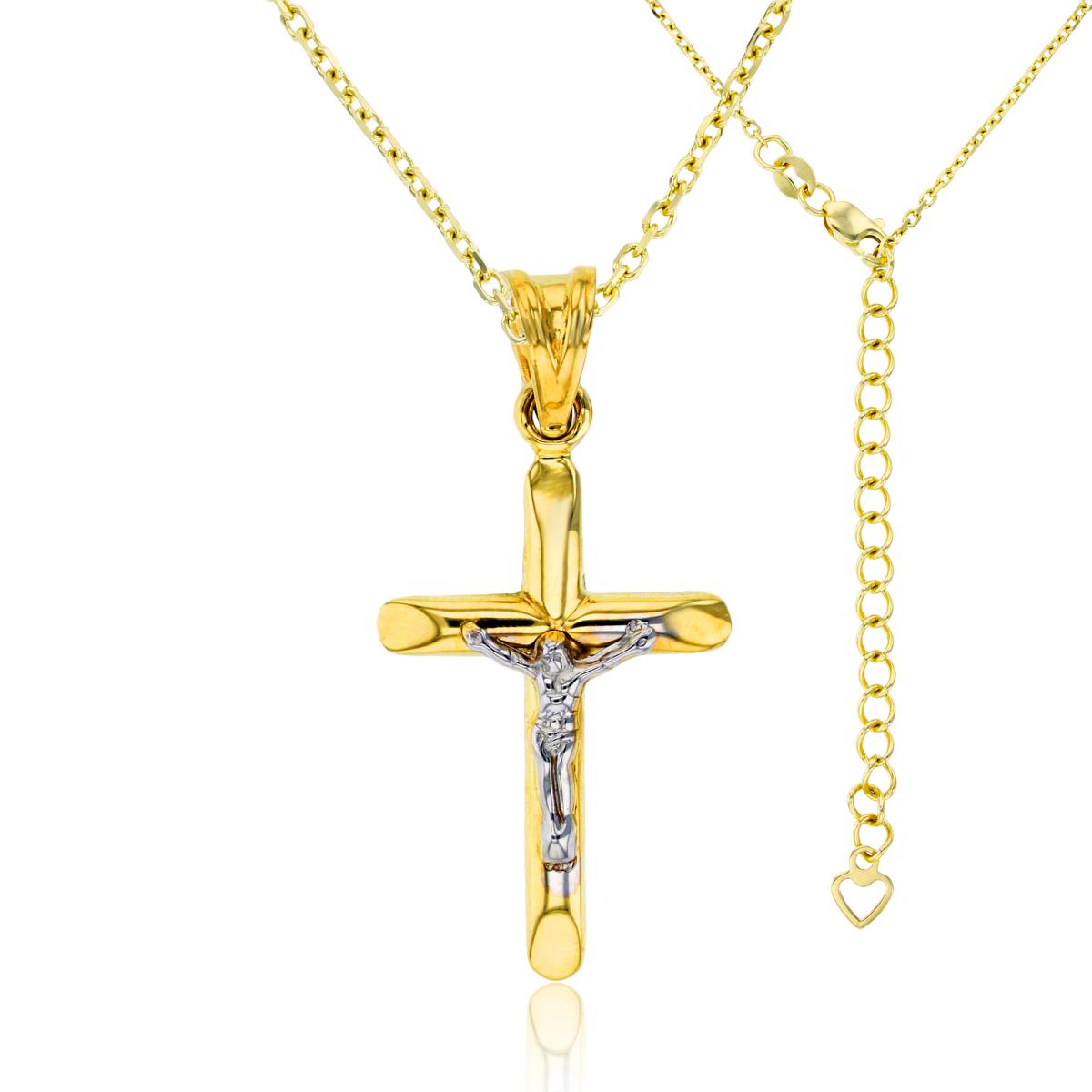 14K Two-Tone Gold 40x20mm Polished Crucifix Cross 17"+2" Necklace