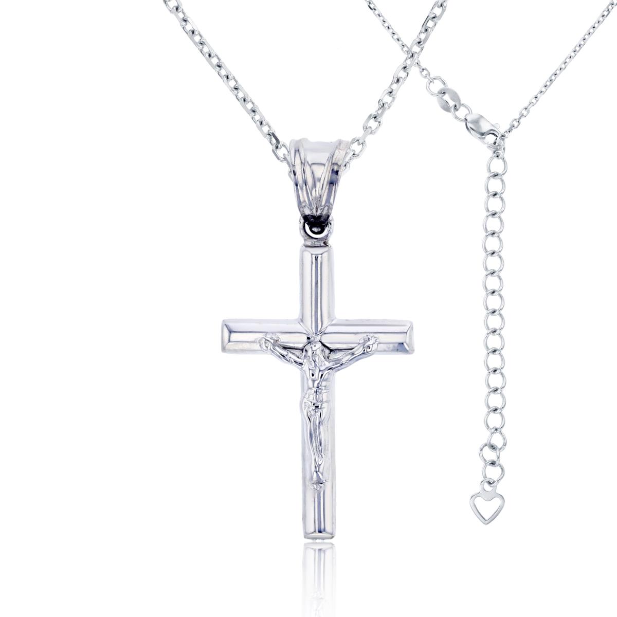 14K White Gold 32x15mm Polished Crucifix Cross 17"+2" Necklace