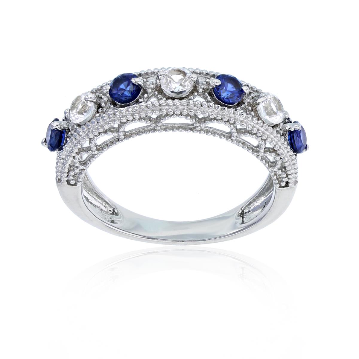10K White Gold & Cr. Rd Blue & White Sapphire Milgraine Ring