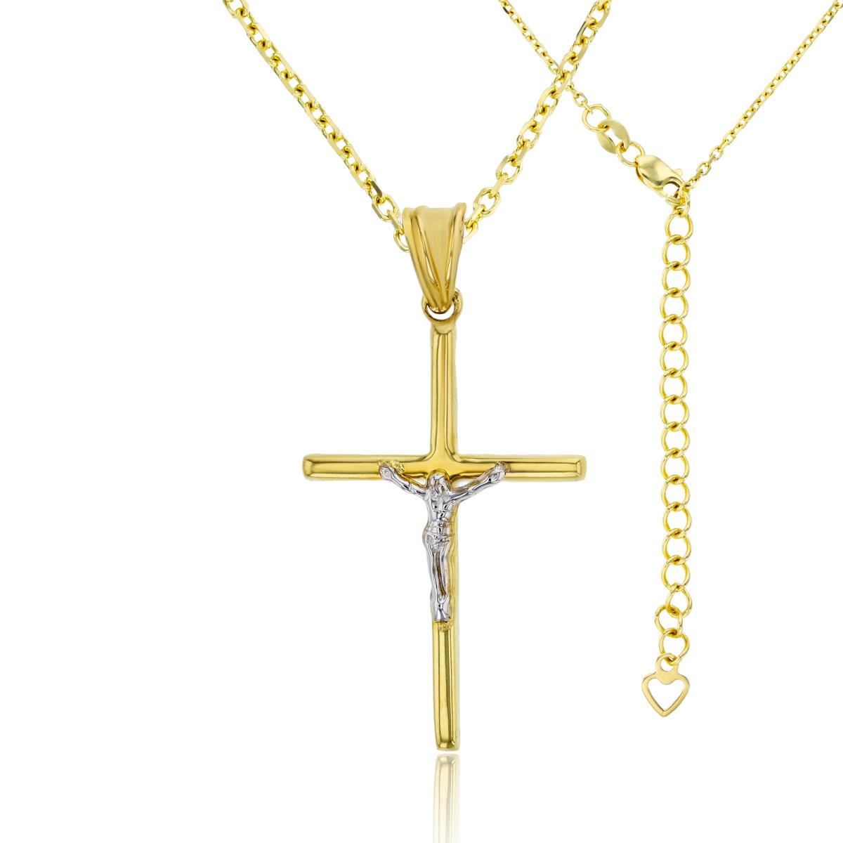 14K Two-Tone Gold 40x21mm Polished Crucifix Cross 17"+2" Necklace