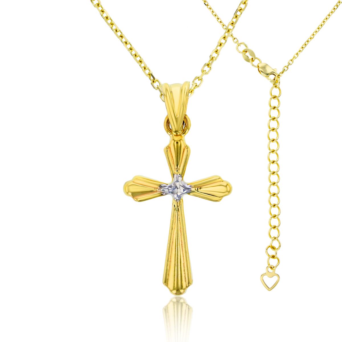 14K Two-Tone Gold 35x16mm Pinched Cross 17"+2" Necklace