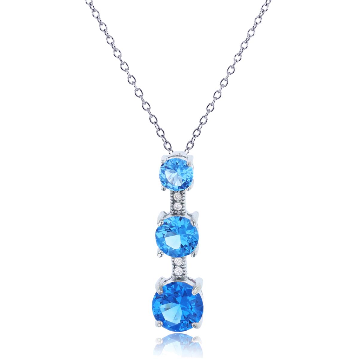 Sterling Silver Rhodium #119 Blue Spinel & White Round Cut CZ Graduated Hiddenbail 18" Necklace