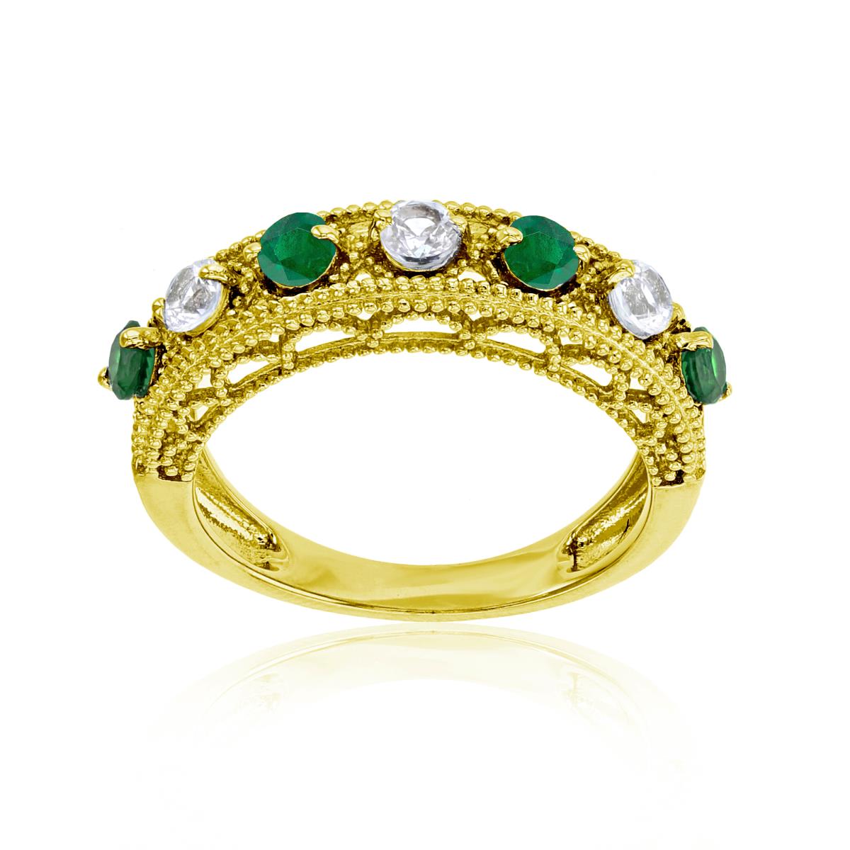 14K Yellow Gold Rnd Emerald & White Sapphire Milgraine Ring