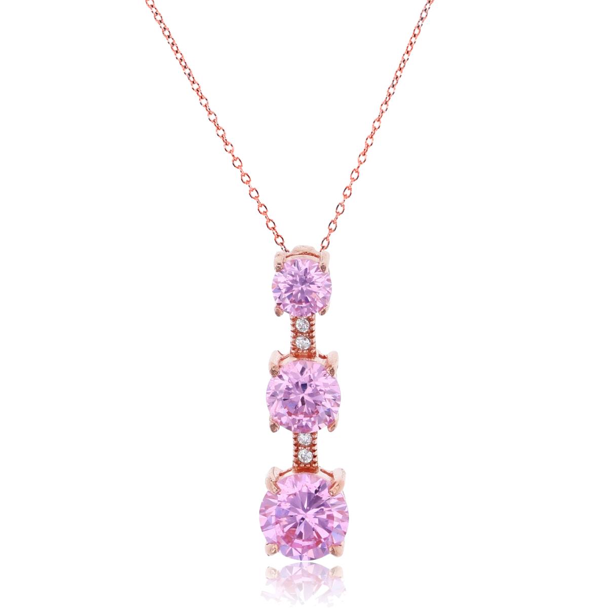Sterling Silver Rose Pink & White Round Cut CZ Graduated Hiddenbail 18" Necklace