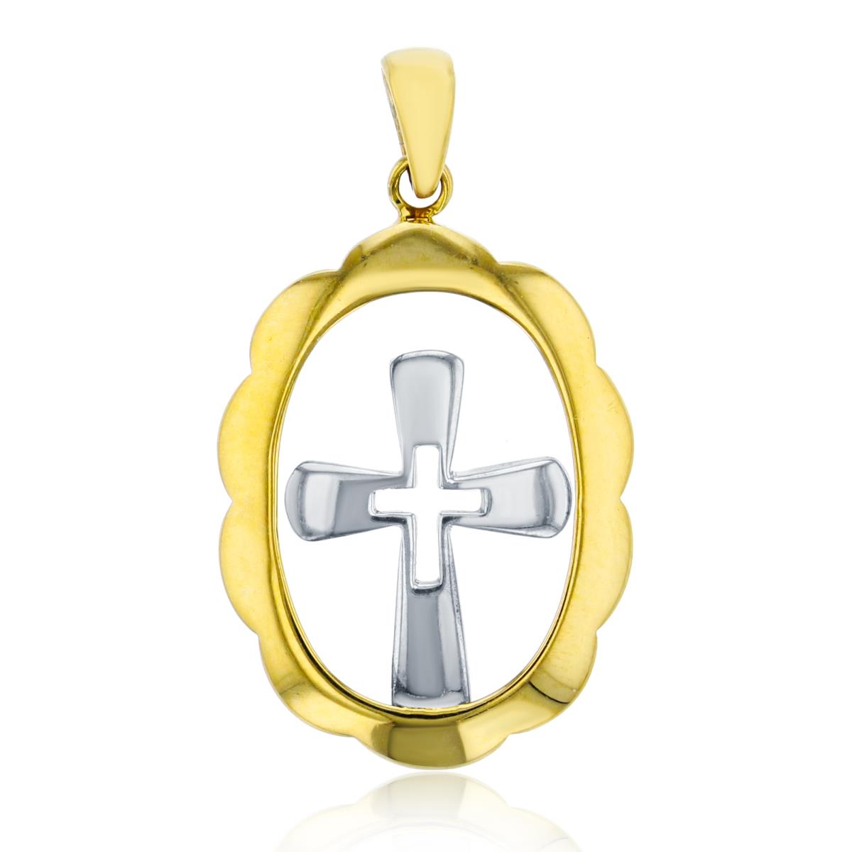 14K Two-Tone Gold Polished Oval Cross Pendant