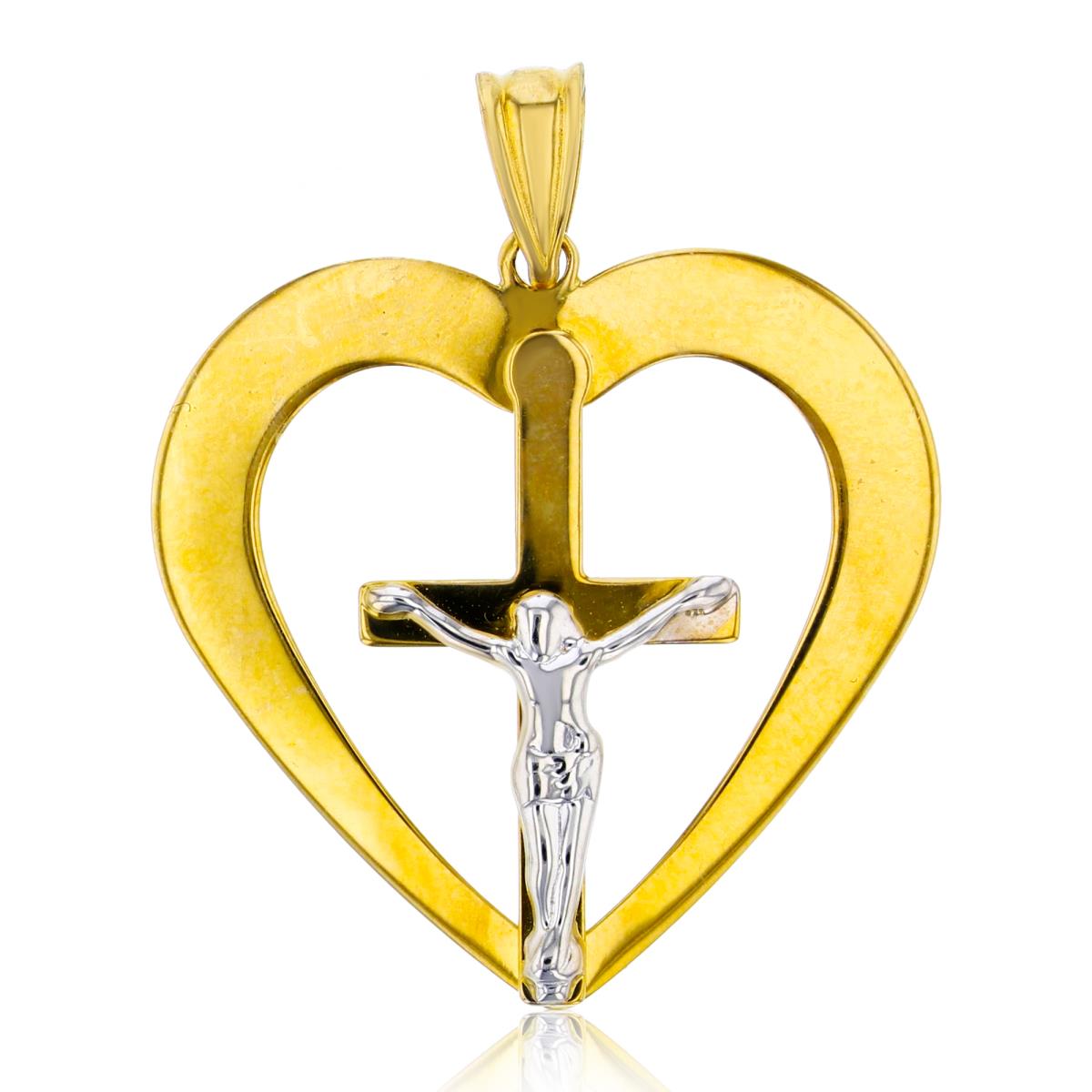 14K Two-Tone Gold High Polished Crucifix Cross within Heart Pendant