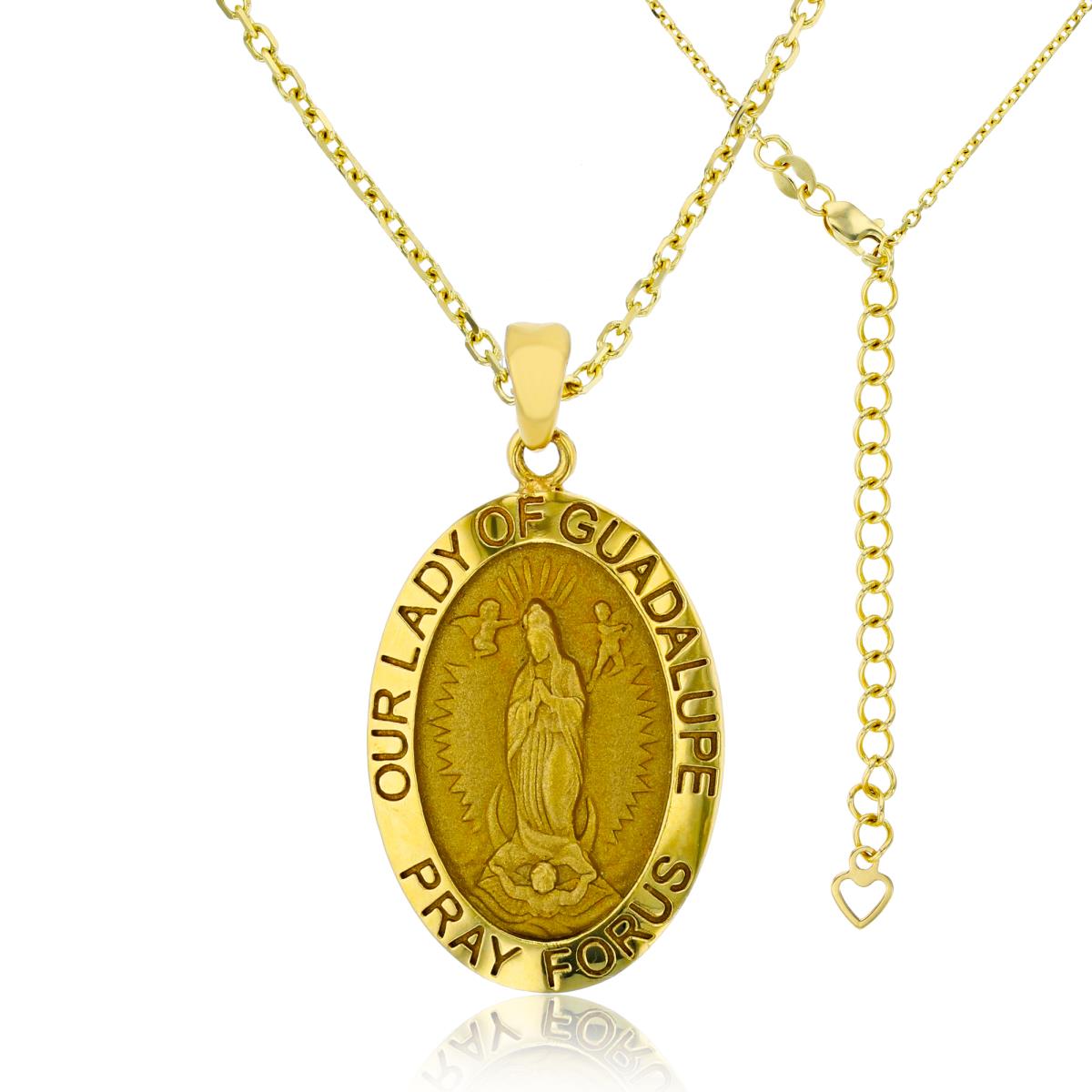 14K Yellow Gold Polished & Matte Our Lady Of Guadalupe 17"+2" Necklace