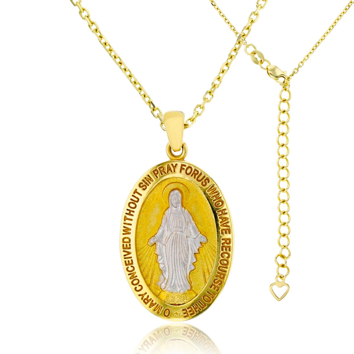 14K Two-Tone Gold Polished & Matte Virgin Mary 17"+2" Necklace