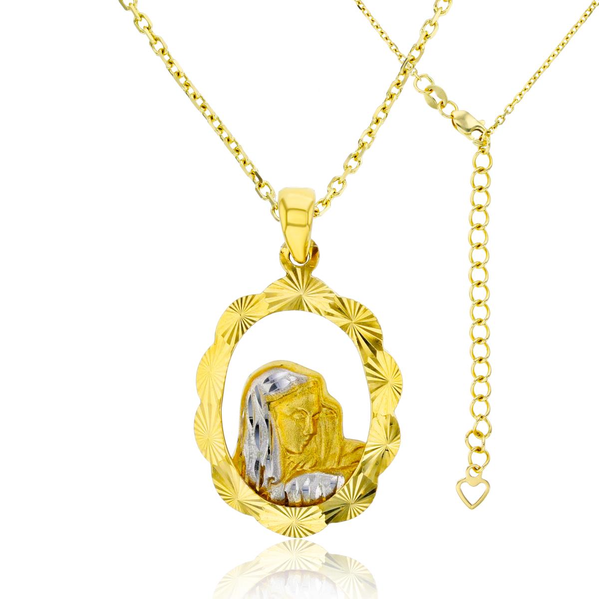 14K Two-Tone Gold 25x14mm Diamond Cut Virgin Mary 17"+2" Necklace