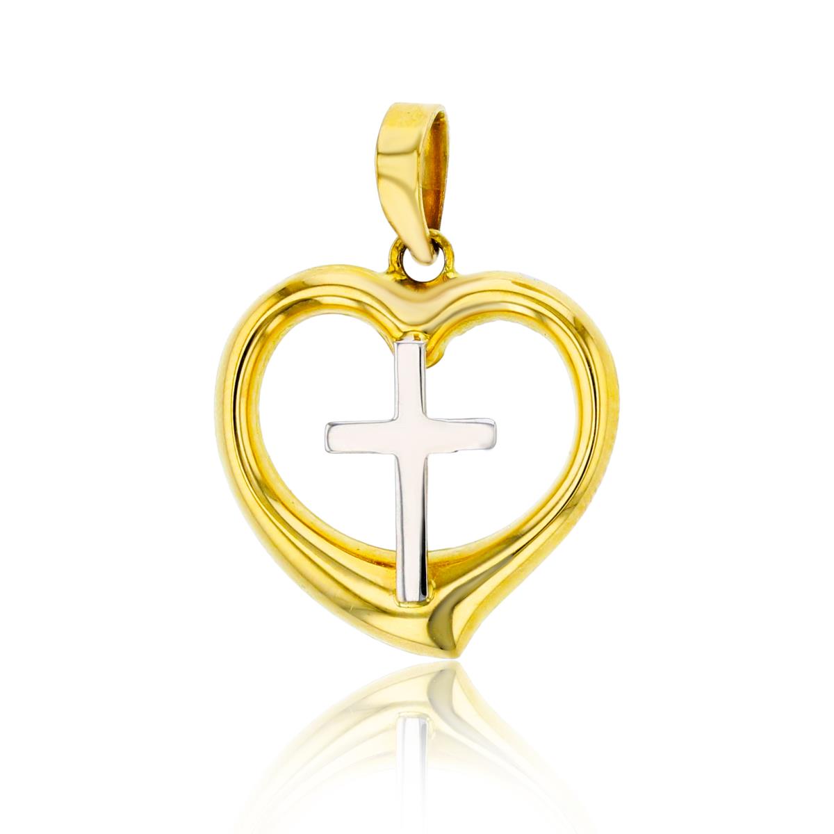 14K Two-Tone Gold Polished Cross within Heart Pendant