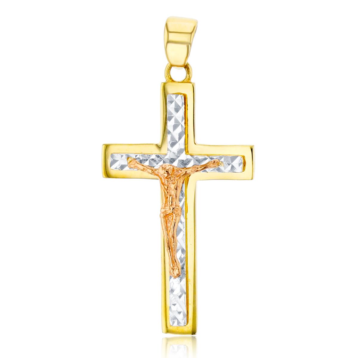 14K Tri-Color Gold Polished & DC Layered Crucifix Cross Pendant