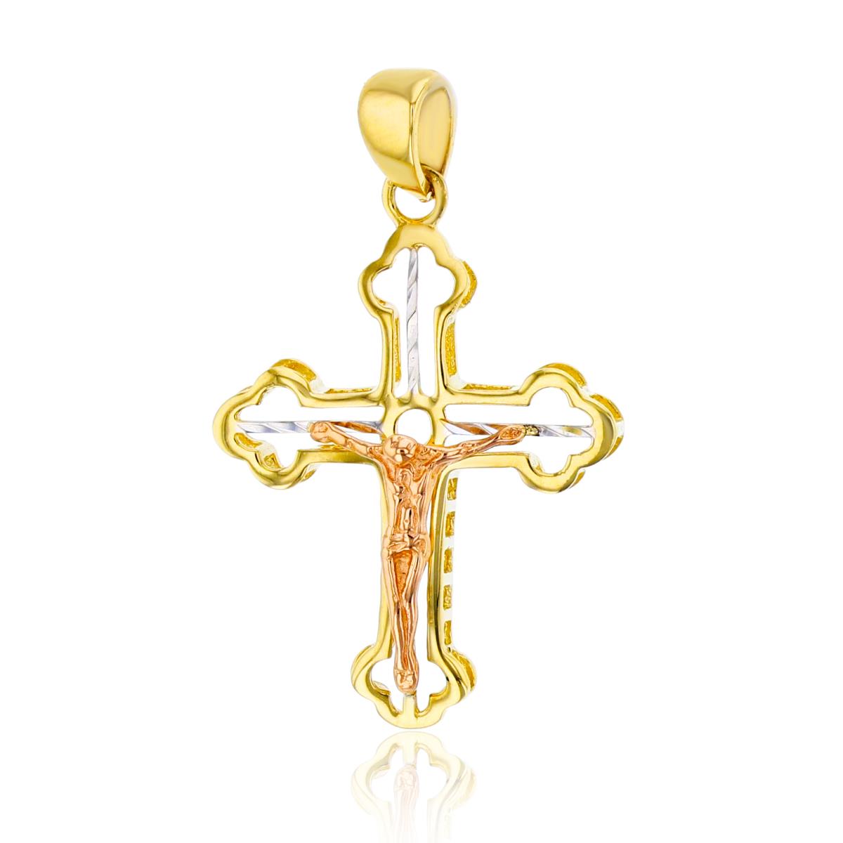 14K Tri-Color Gold Polished & DC Domed Crucifix Cross Pendant