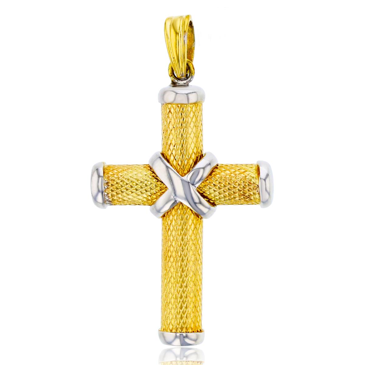 14K Two-Tone Gold Polished & Textured Knotted Cross Pendant