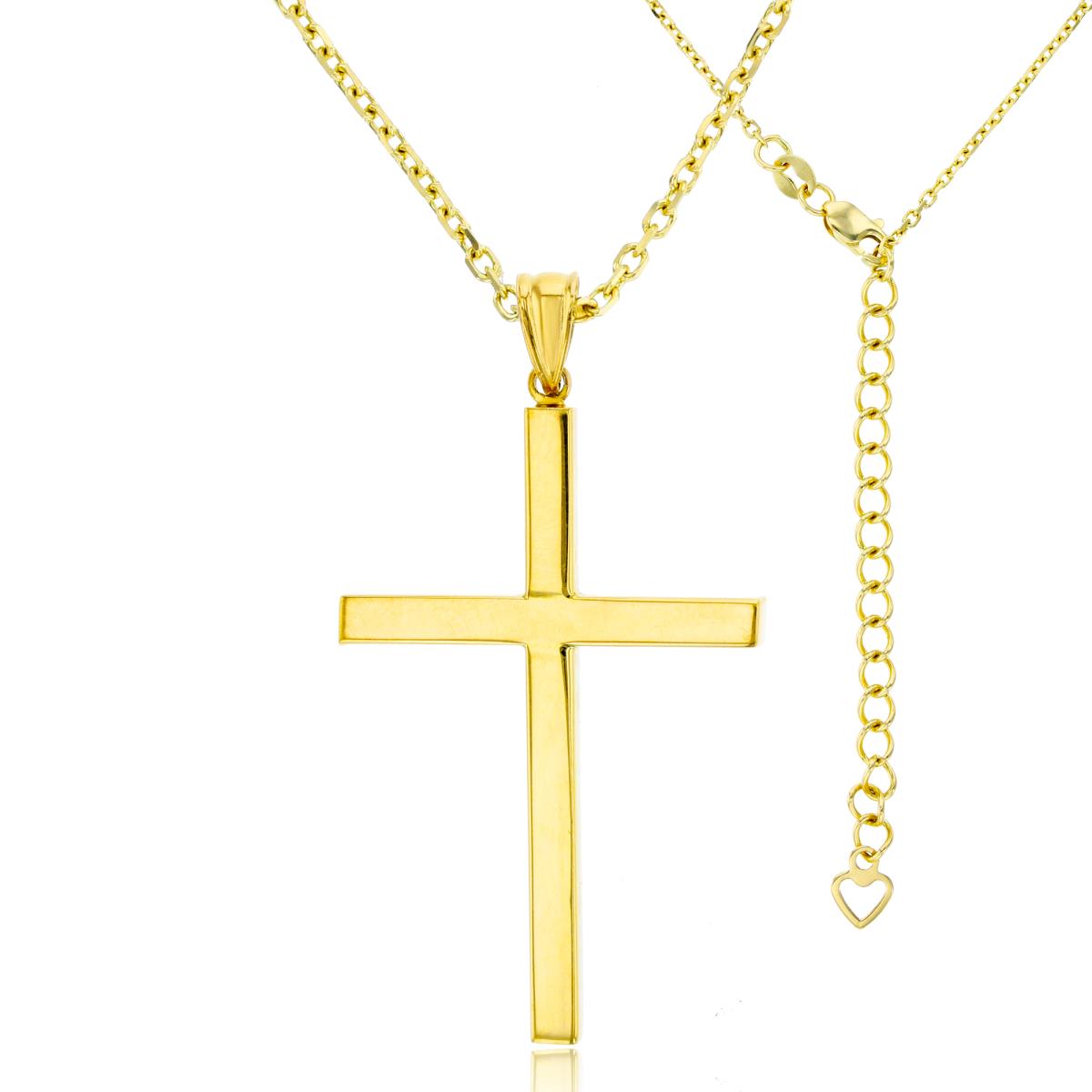 14K Yellow Gold 47x25mm Polished Squared Cross 17"+2" Necklace