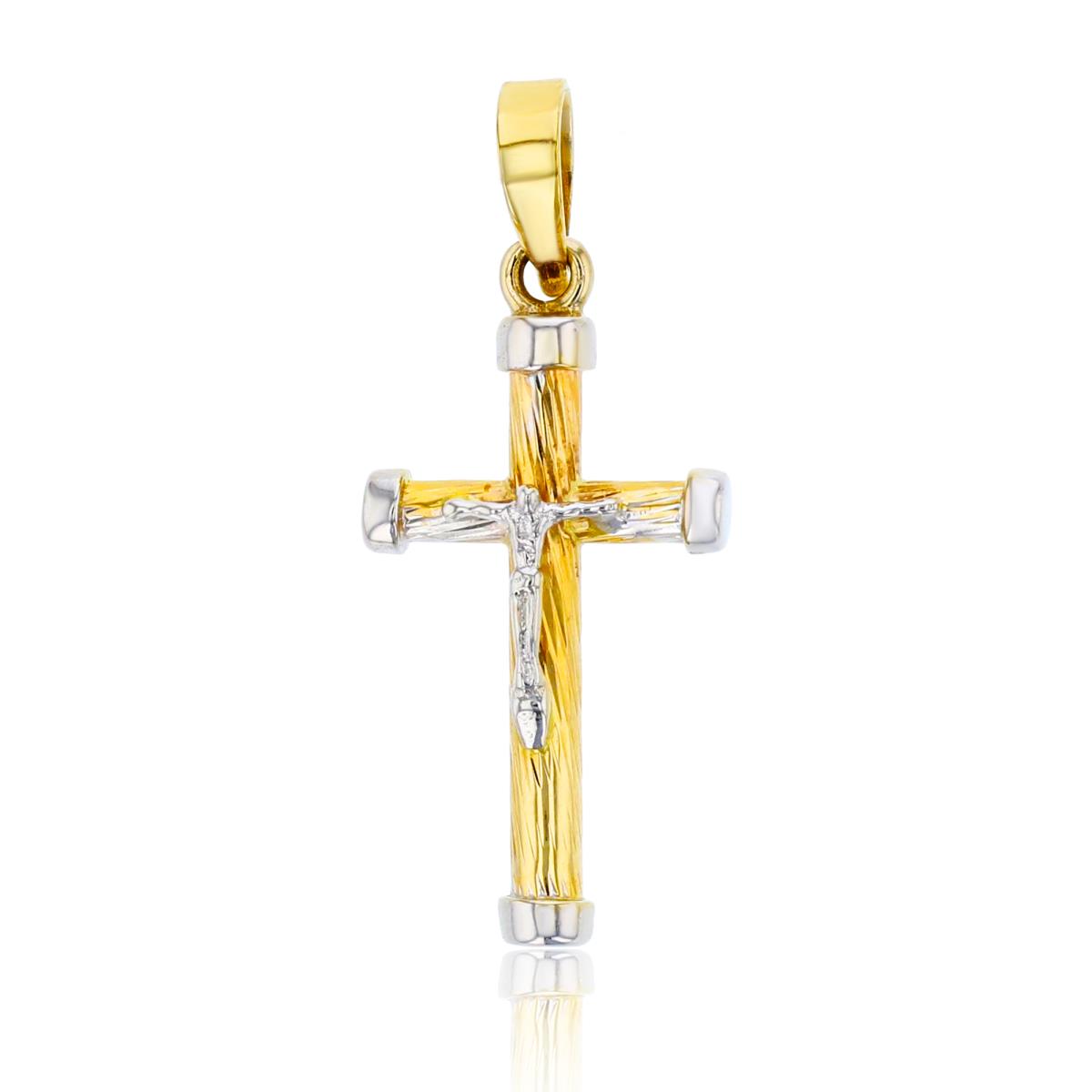 14K Two-Tone Gold 28x11mm Polished & Textured Crucifix Cross Pendant