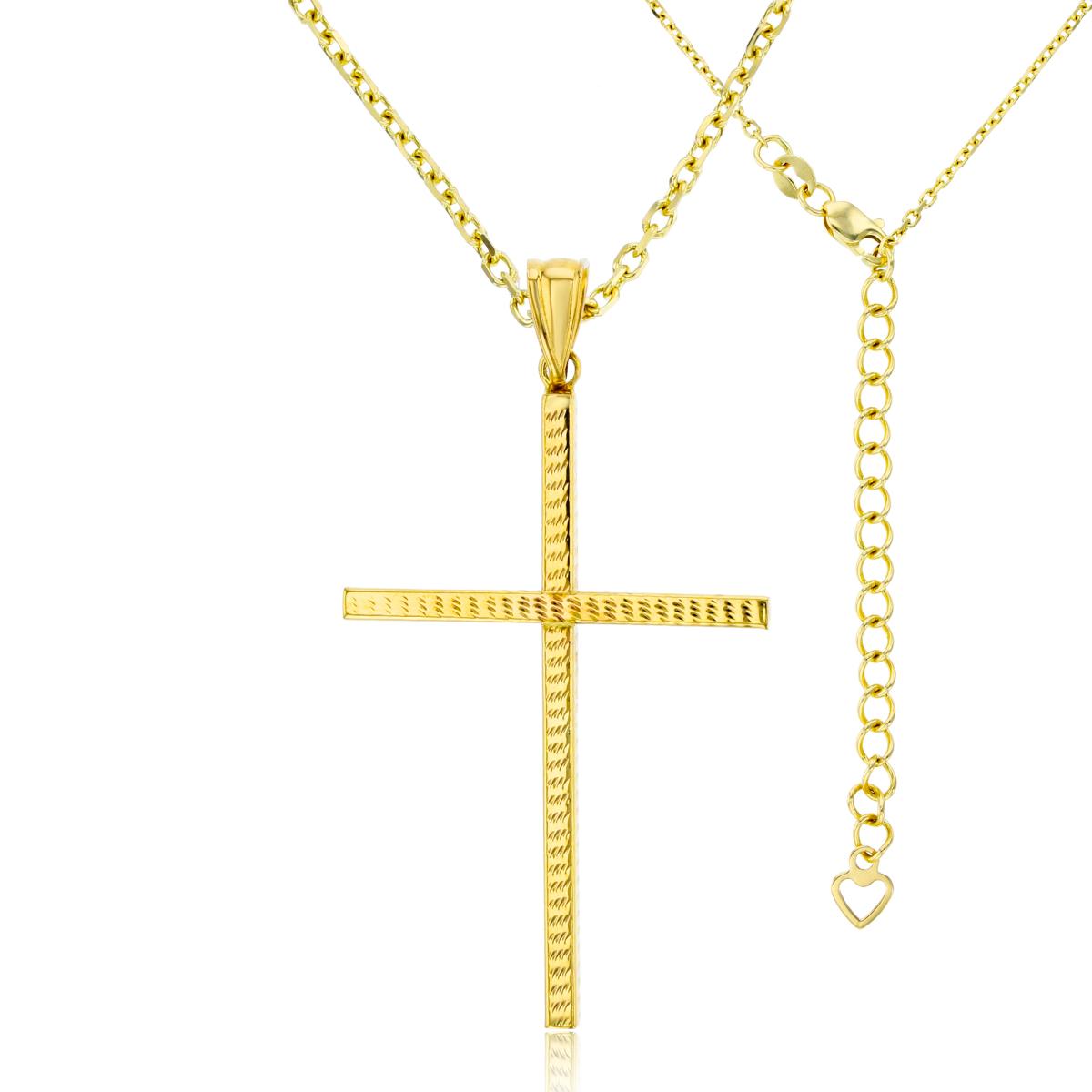 14K Yellow Gold 47x25mm Diamond Cut Cross 17"+2" Necklace