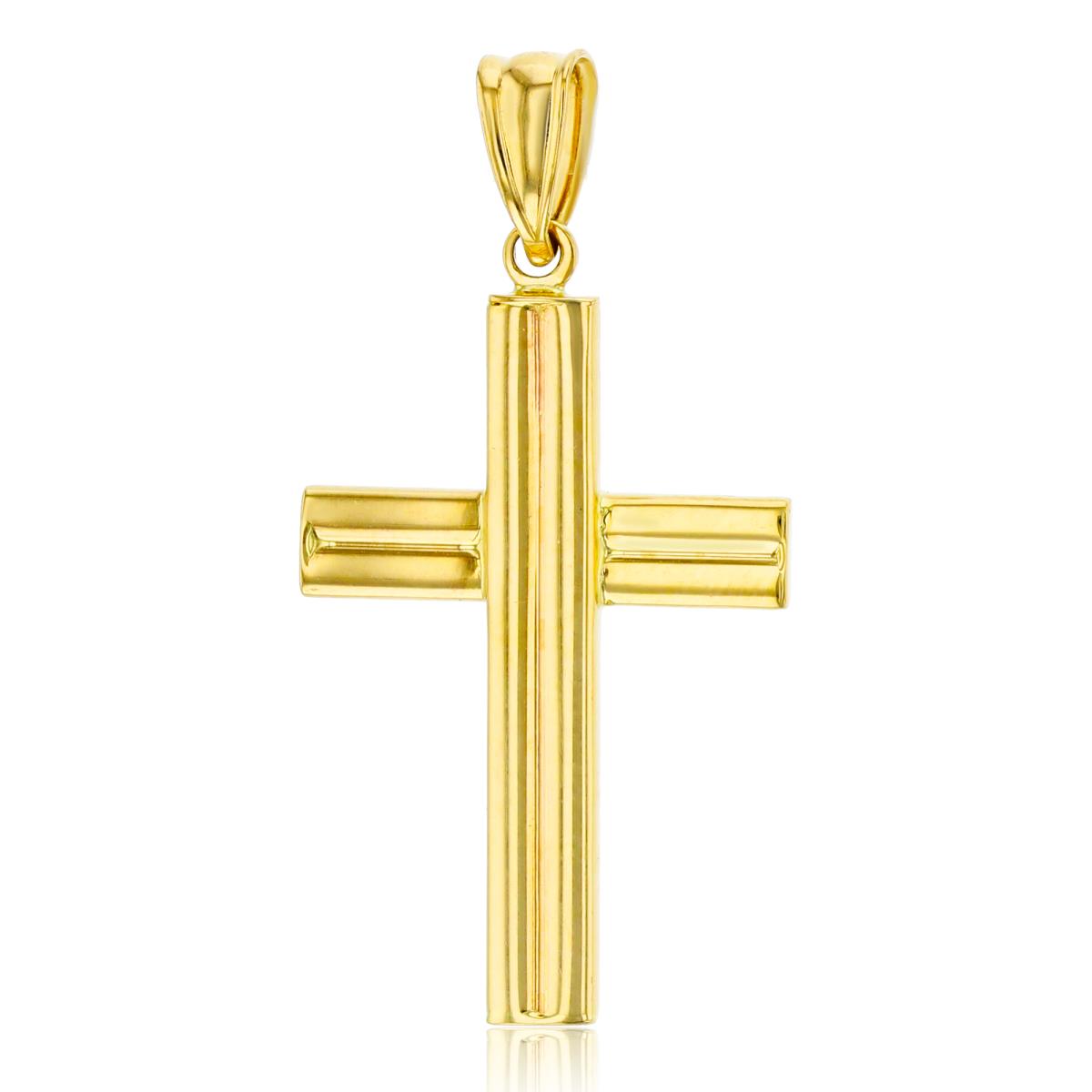 14K Yellow Gold Polished 2-Row Cross Pendant