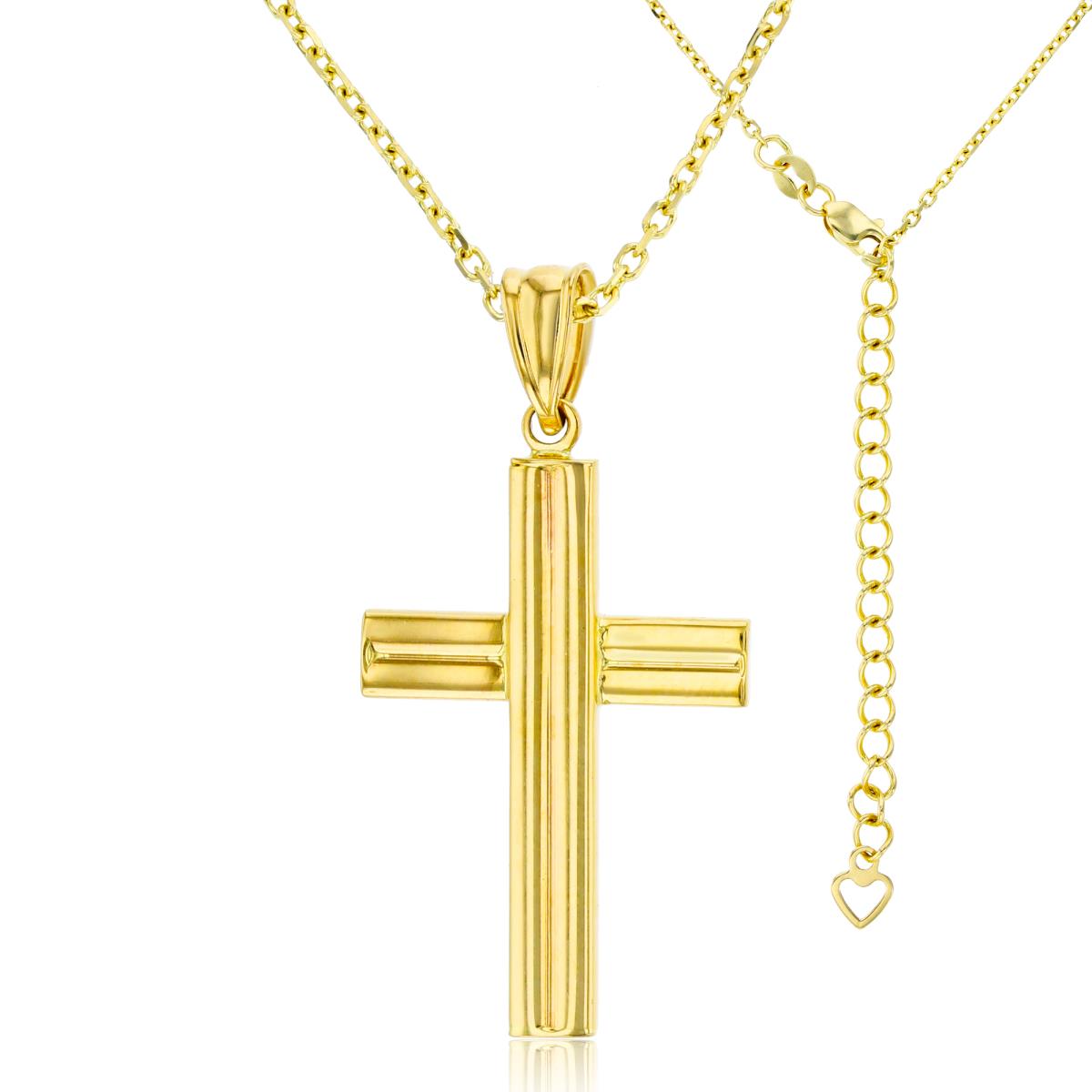 14K Yellow Gold Polished 2-Row Cross 17"+2" Necklace