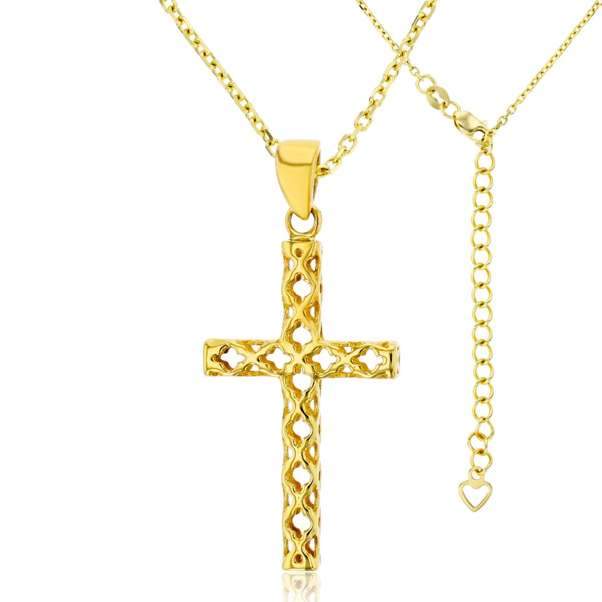 14K Yellow Gold 30x13mm Filigree Cross 17"+2" Necklace
