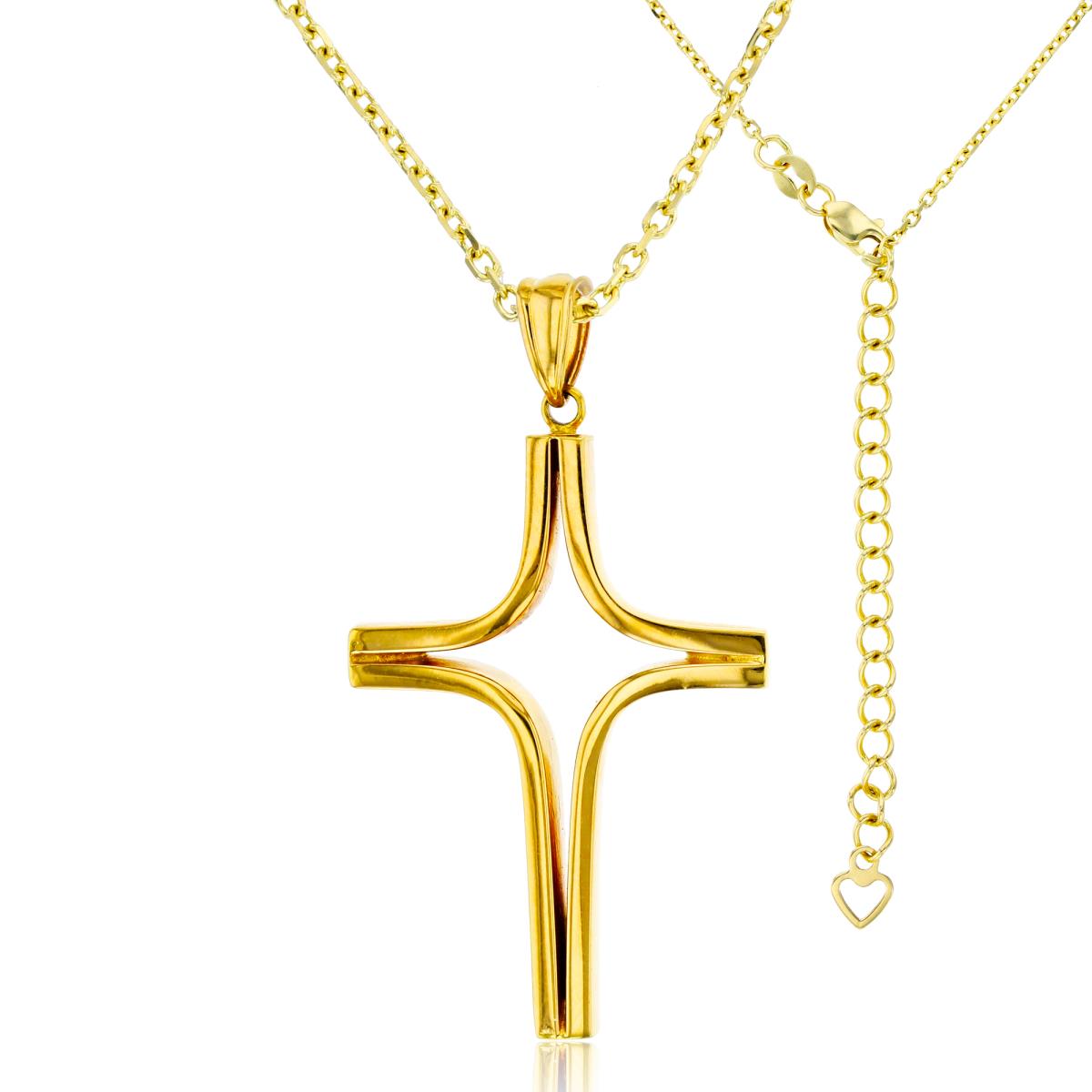 14K Yellow Gold 43x24mm Polished Open Center Cross 17"+2" Necklace