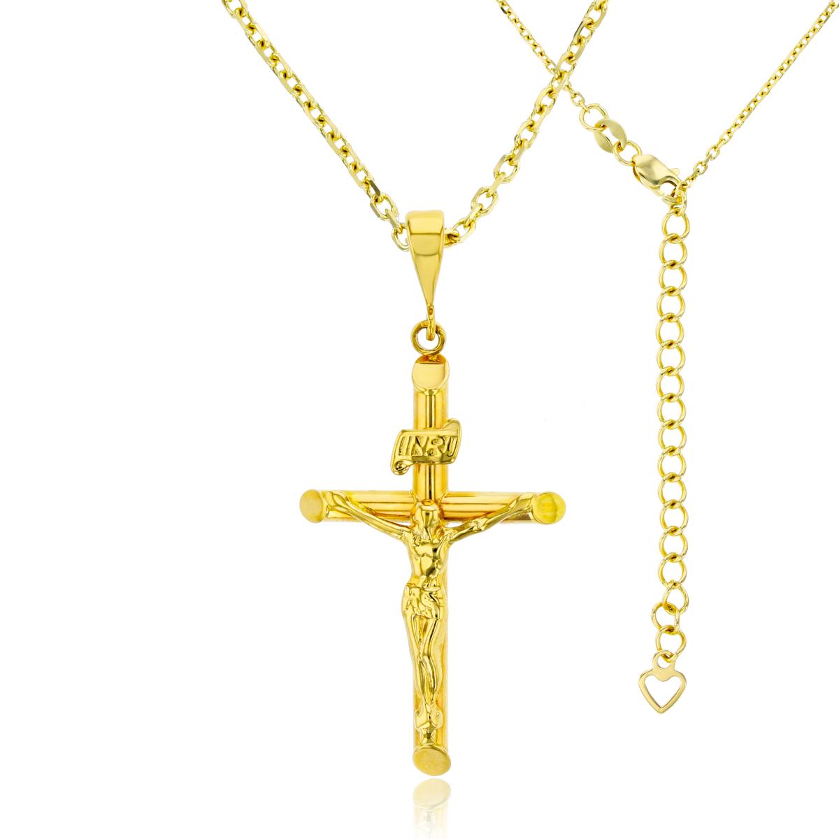 14K Yellow Gold 42x20mm Crucifix Cross 17"+2" Necklace