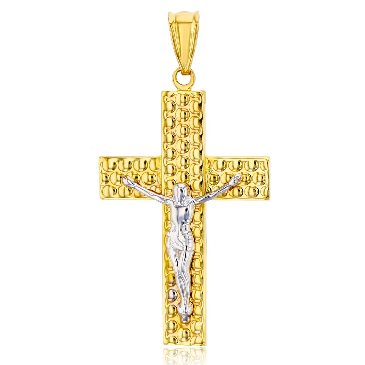 14K Two-Tone Gold Paved Crucifix Cross Pendant