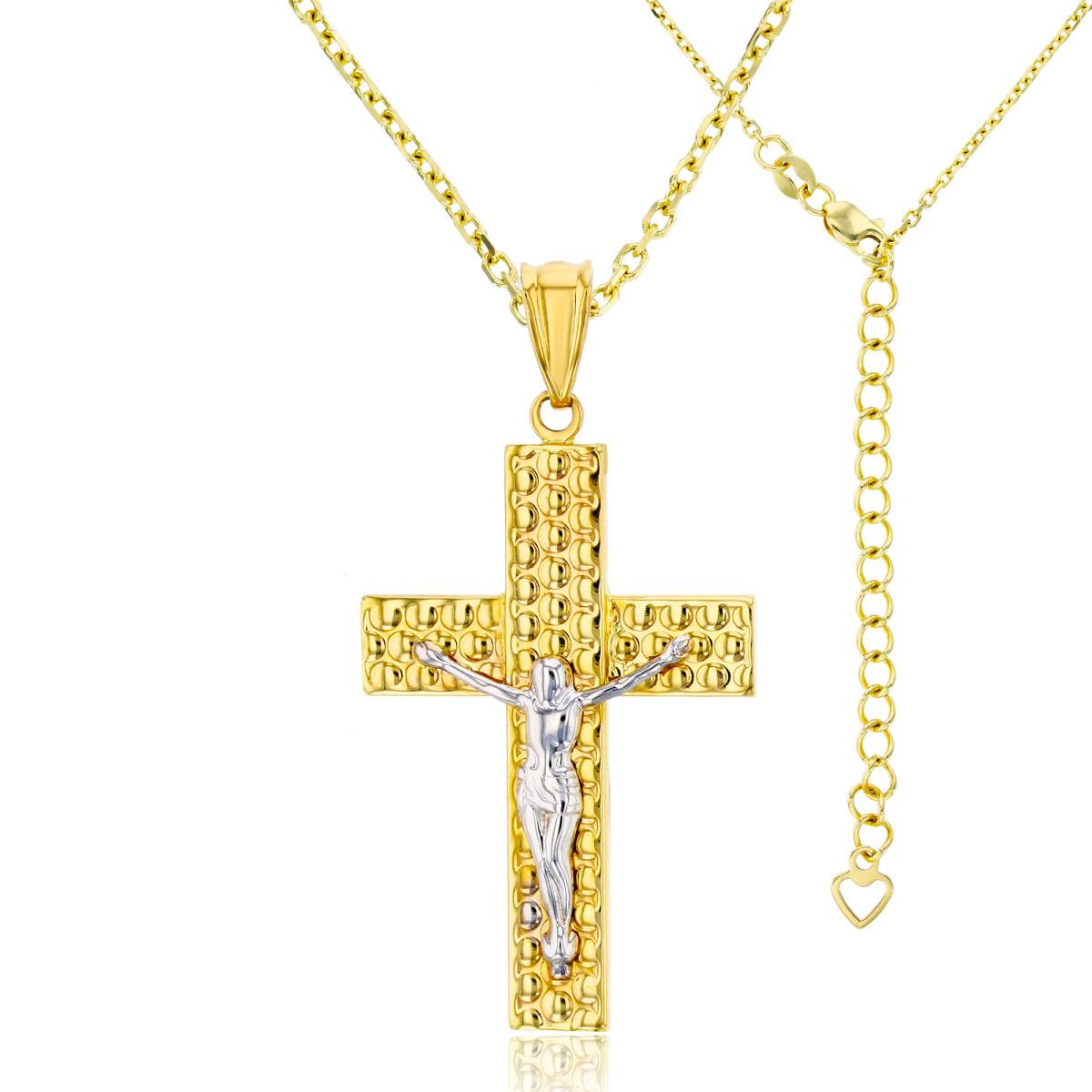 14K Two-Tone Gold Paved Crucifix Cross 17"+2" Necklace