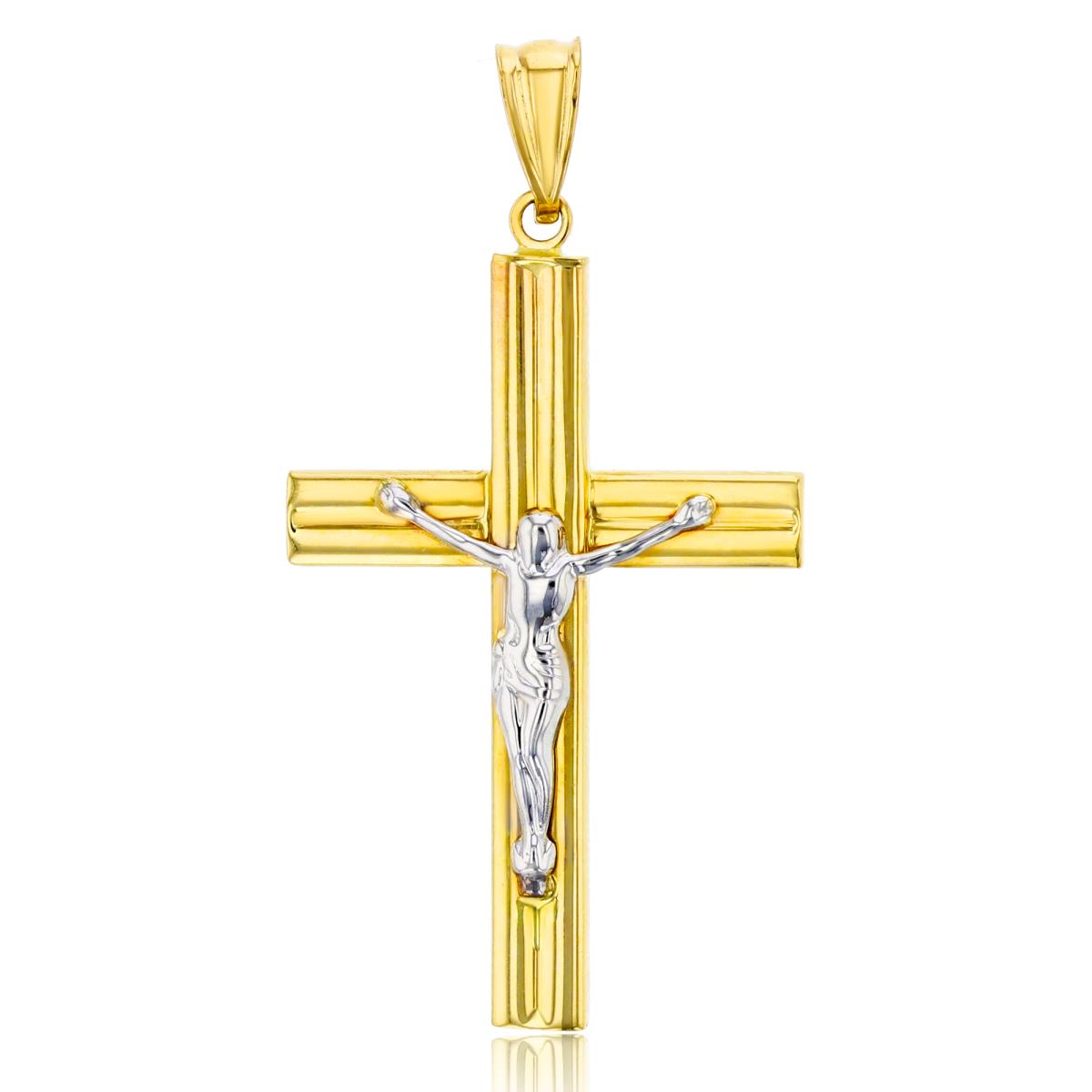 14K Two-Tone Gold Polished 2-Row Crucifix Cross Pendant