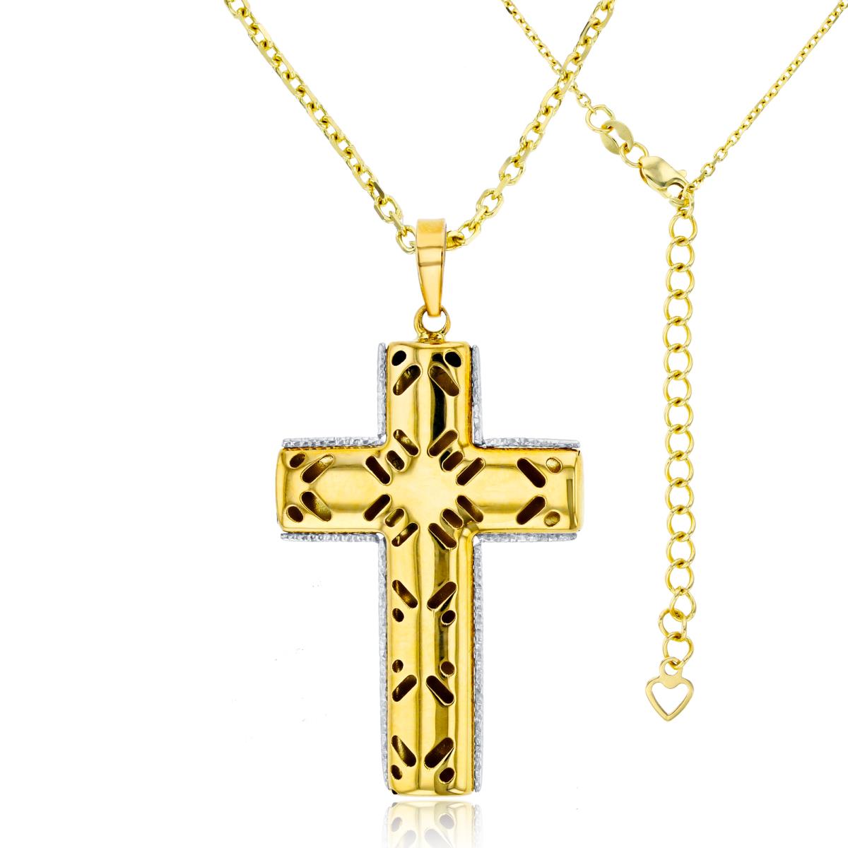 14K Two-Tone Gold 40x21mm Hollow Reversible Cross 17"+2" Necklace