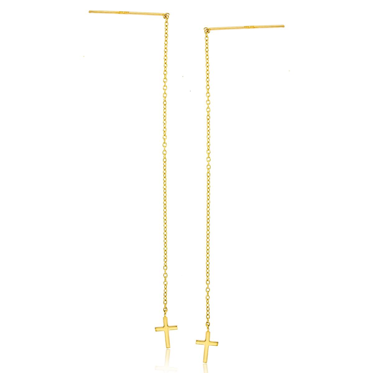 14K Yellow Gold Polished Cross Dangling Threader Earring