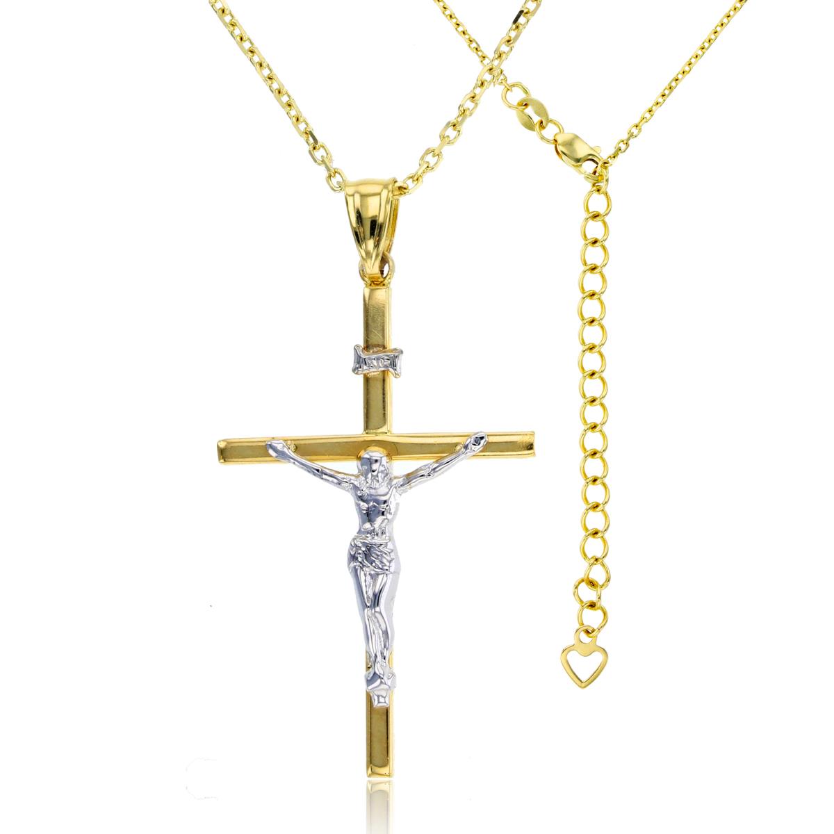 14K Two-Tone Gold 43x22mm Crucifix Cross 17"+2" Necklace