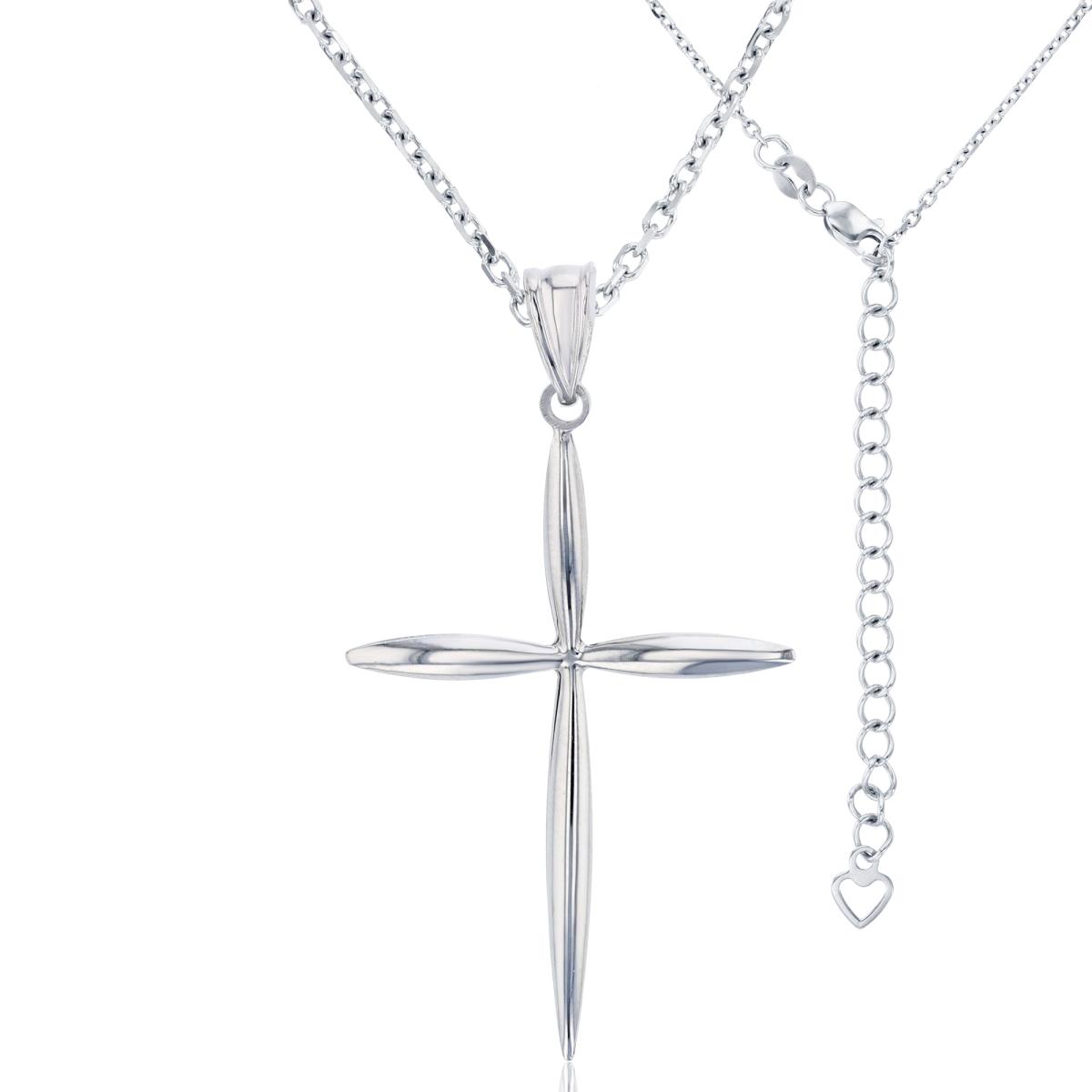14K White Gold 42x24mm Pinched Cross 17"+2" Necklace