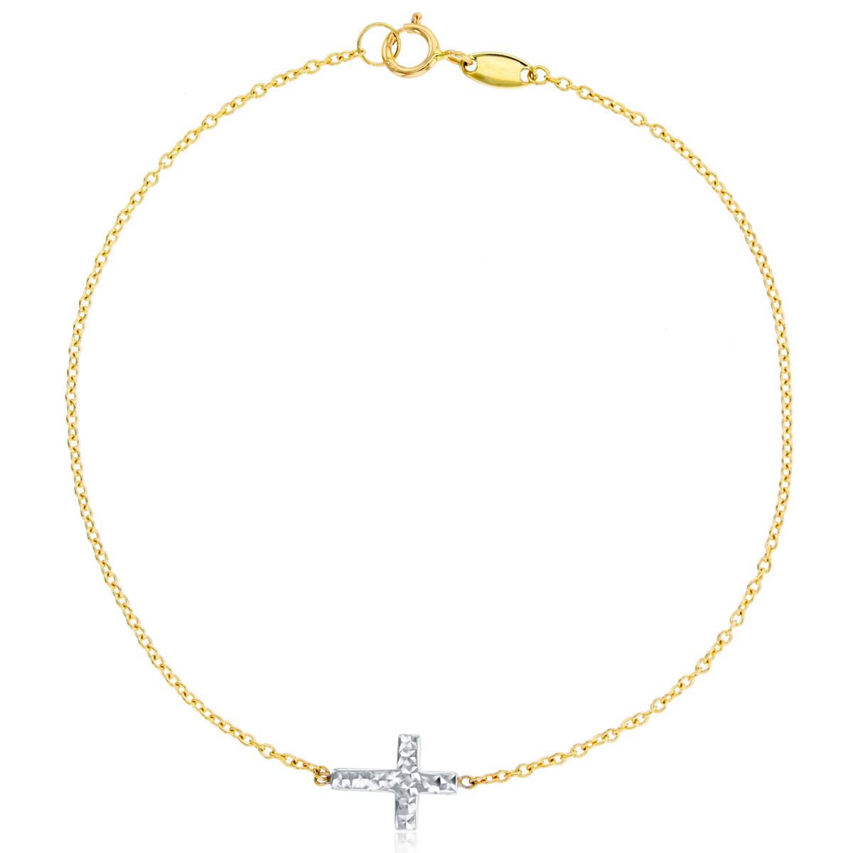14K Two-Tone Gold Diamond Cut Cross 7.5" Bracelet