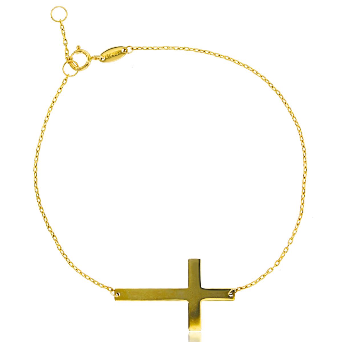 14K Yellow Gold Polished Sideways Cross 7.5" Necklace